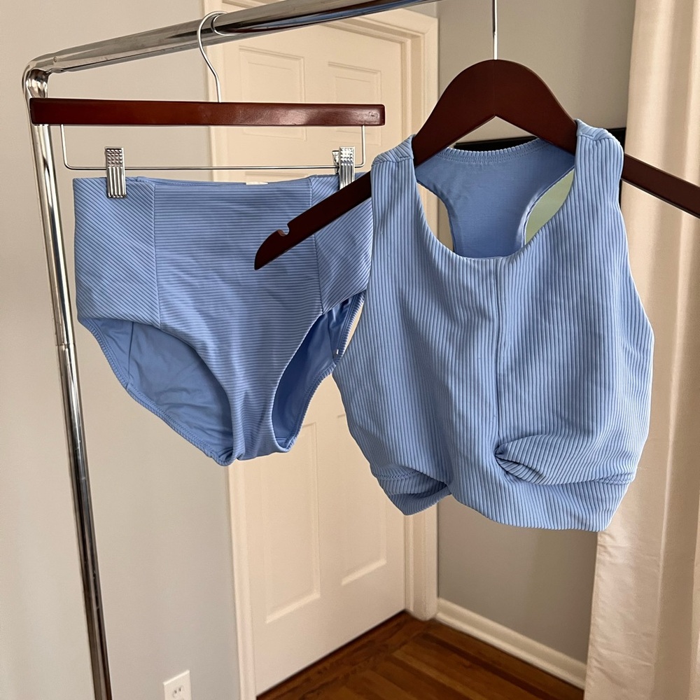 Blue Ribbed High Waist Women's Bikini